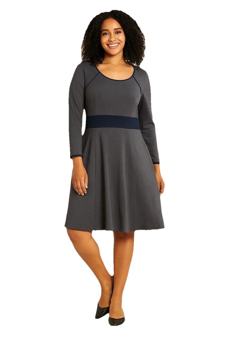 Eshakti Knit Dress Size 8 Gray Blue Fit & Flare Work Casual Basic